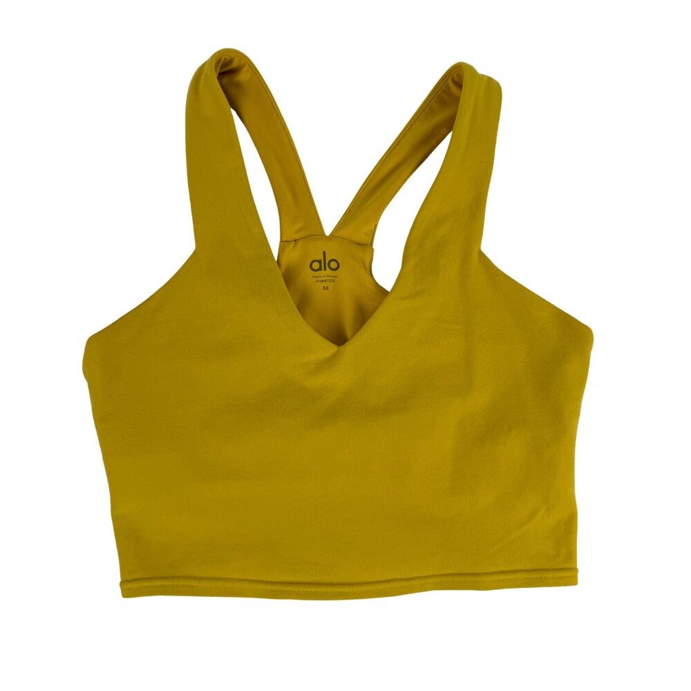 Alo Yoga Mustard Yellow Longline V-Neck Racerback Sports Bra Size M - Picture 3 of 10